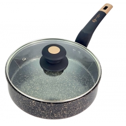 PATELNIA Z POWŁOKĄ GRANITOWĄ OKRĄGŁA GŁĘBOKA Z POKRYWKĄ 24cm 3,0 Litra